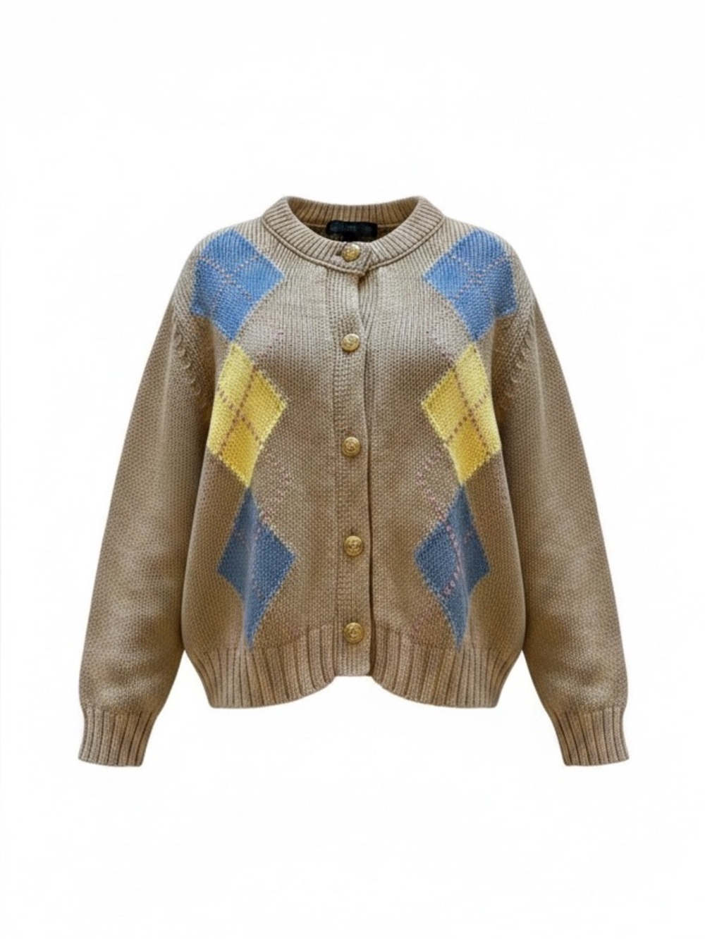Zara Beige Argyle Knit Cardigan with Gold Buttons.
Size Medium